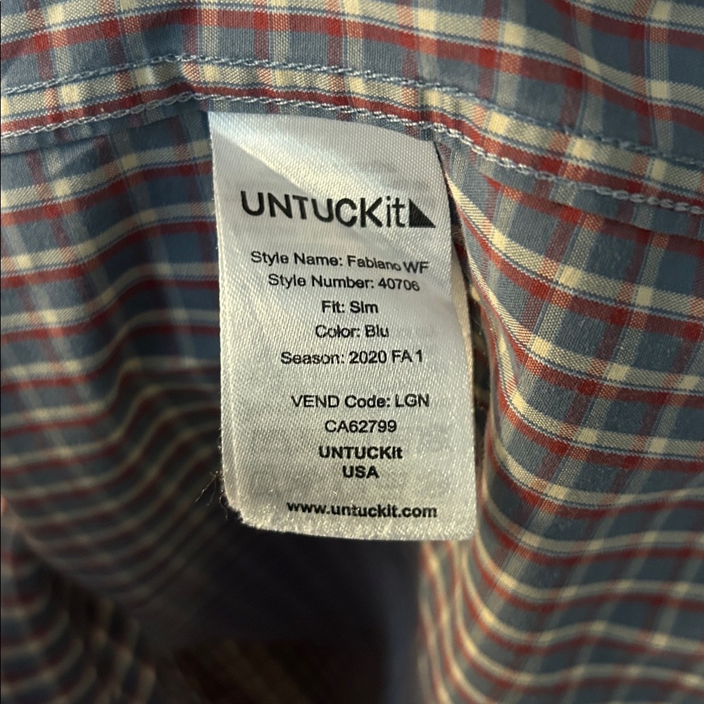 Untuckit Shirt Blue Red White Plaid Check Button Down Up Dress Office Mens Large - Picture 5 of 7